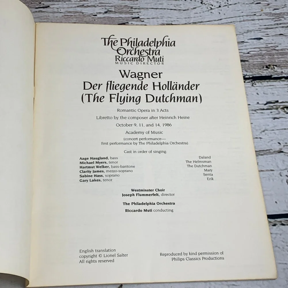 Philadelphia Orchestra‎ Wagner's Der fliegende Holländer Program 1986
